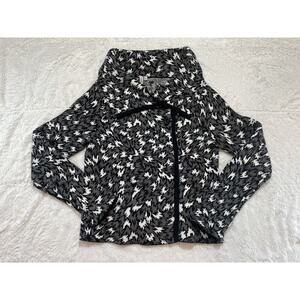 Madison Petite Small Gray & White Houndstooth Patterned Moto Jacket Women’s EUC